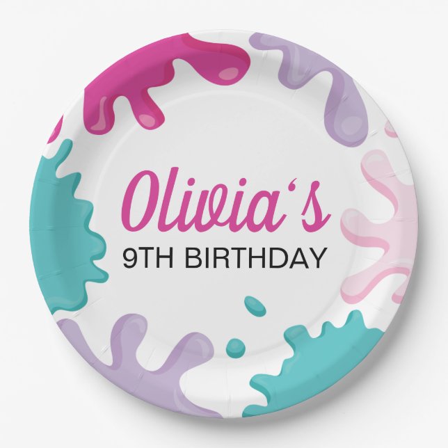 Pink Slime Birthday Party Paper Plates (Front)