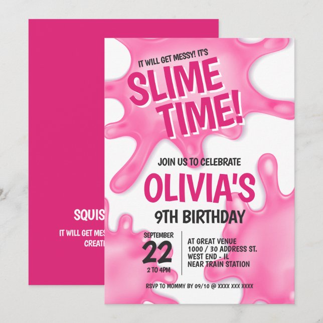 Pink Slime Party Birthday Invitation (Front/Back)