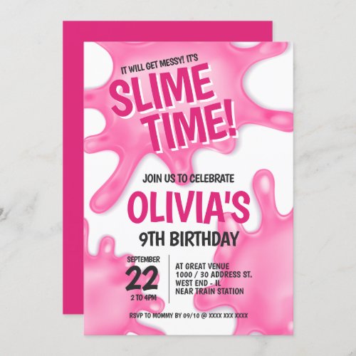 Pink Slime Party Birthday Invitation