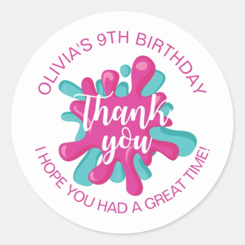 Pink Slime Time Birthday Party Favor  Classic Round Sticker