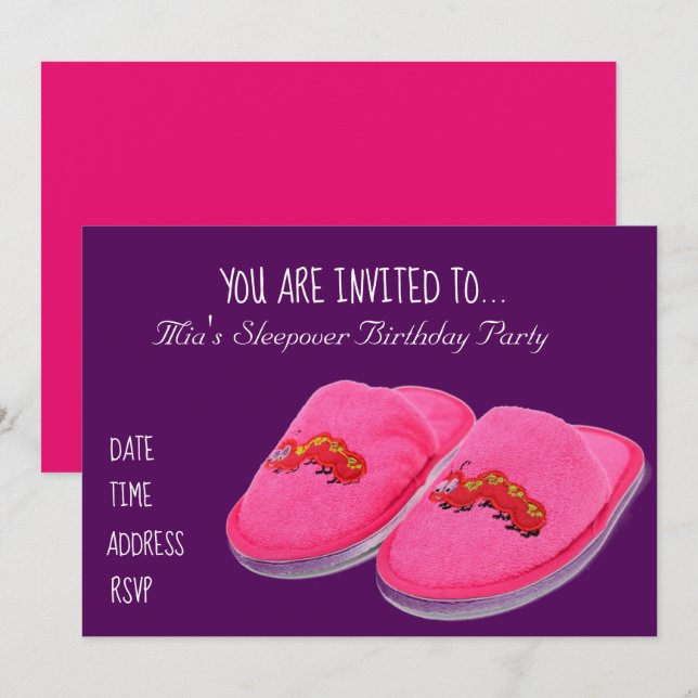 Pink slipper Slumber sleepover birthday party Invitation (Front/Back)