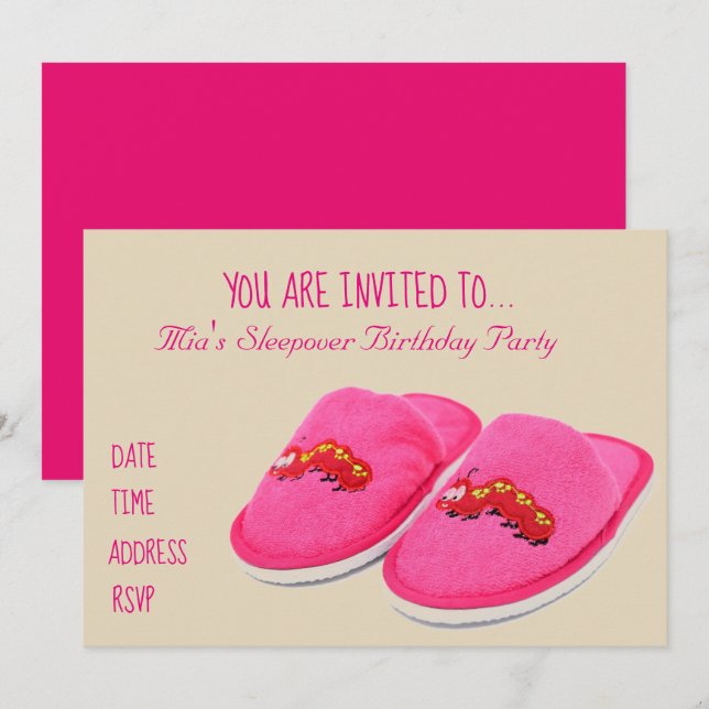 Pink slipper Slumber sleepover birthday party Invitation (Front/Back)