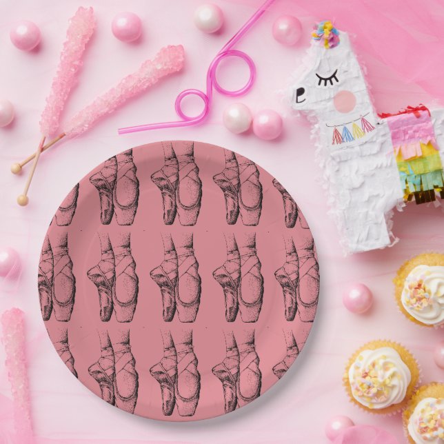 Pink Slippers Ballet Birthday Party Paper Plates (Party)