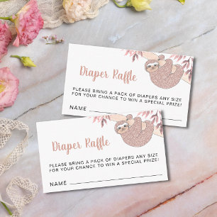 Pink Sloth Baby Shower Diaper Raffle Enclosure Card