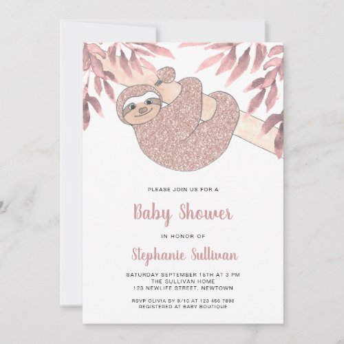 Pink Sloth Baby Shower Invitation