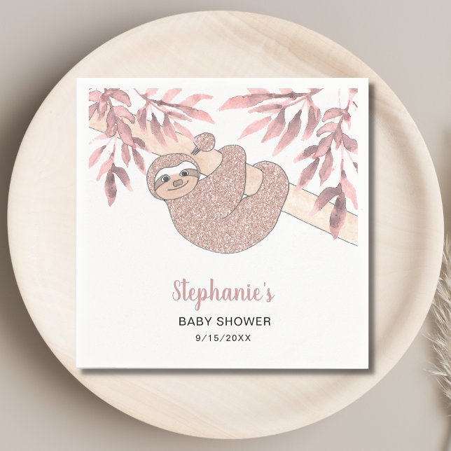 Pink Sloth Baby Shower Napkins (Creator Uploaded)