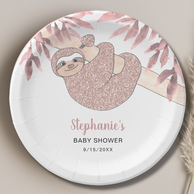 Pink Sloth Baby Shower Paper Plates (Creator Uploaded)