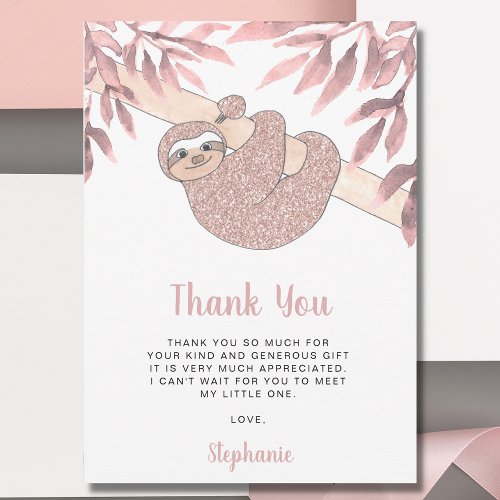 Pink Sloth Baby Shower Thank You Card