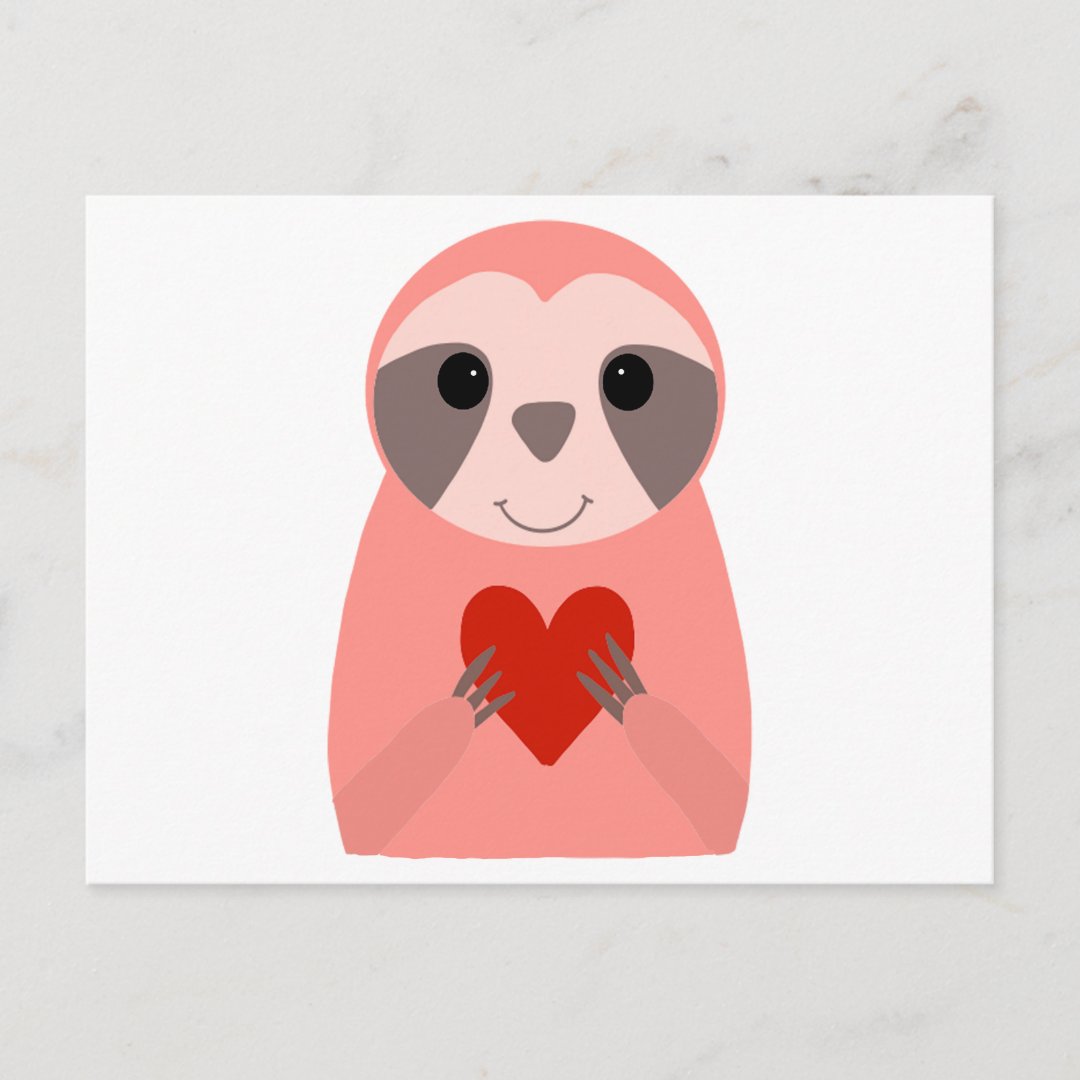 Pink Sloth Holding a Heart Postcard | Zazzle