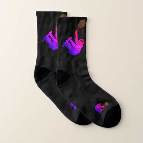 Pink Sloth Tennis Player on Black Background Socks