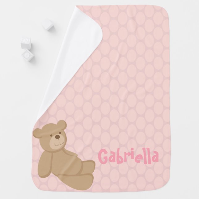 Pink Slouched Teddy Bear Custom Baby Blanket (In Situ)