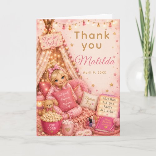 Pink Slumber Party Celebration Thank You Card