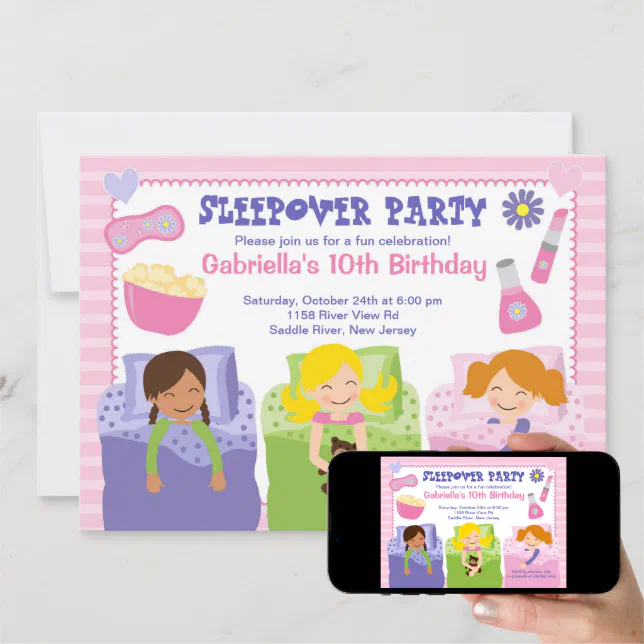 Pink Slumber Party Fun Birthday Invitation | Zazzle