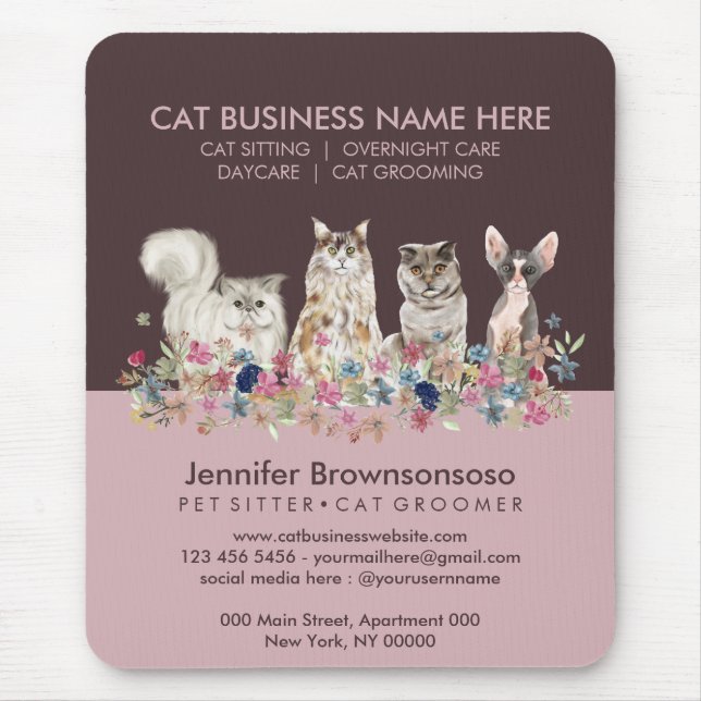 Pink Small Cat Sitting Pet Veterinary Service Mouse Pad (Front)