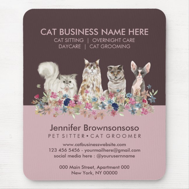 Pink Small Cat Sitting Pet Veterinary Service Mouse Pad