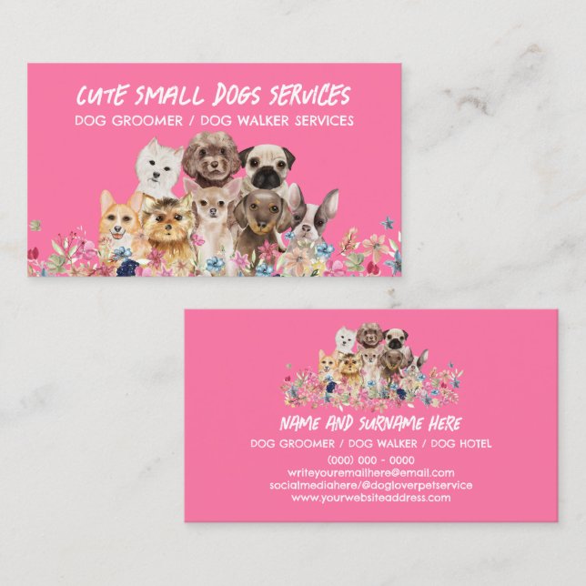 Pink Small Dogs grooming boutique pet sitter Business Card Zazzle