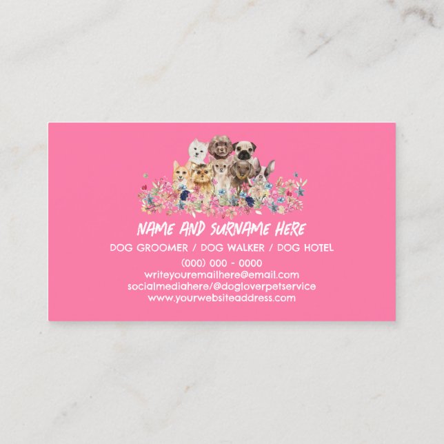 Pink Small Dogs grooming boutique pet sitter Business Card