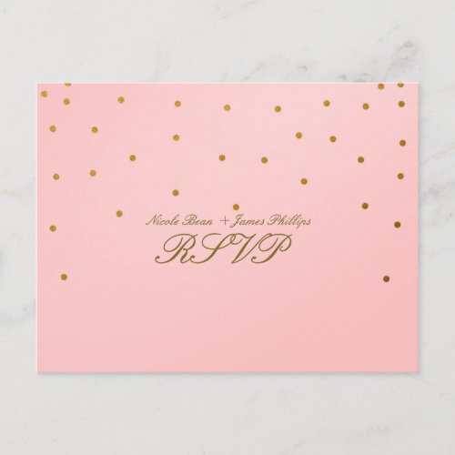 Pink  Small Gold Confetti RSVP Wedding Postcard