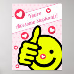 Pink Smile Face Custom Name Youre Awesome Poster