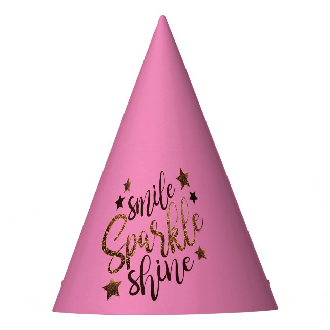 Pink Smile, Sparkle, Shine  Party Hat (Front)