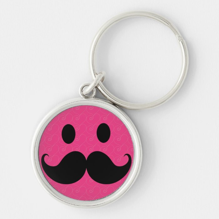Pink Smiley Face Mustache Moustache Stache Keychains