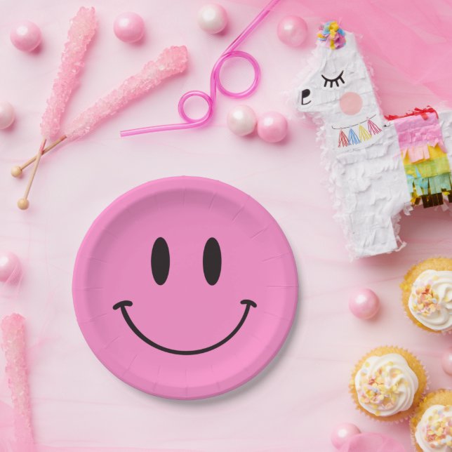 Pink Smiley One Happy Dude/Gal 1st Birthday Paper Plates (Party)