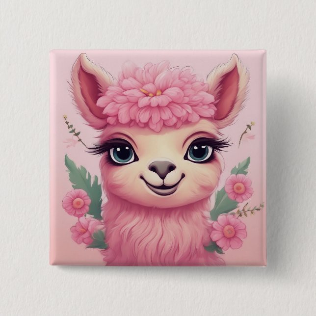 Pink Smiling Baby Lama Button (Front)