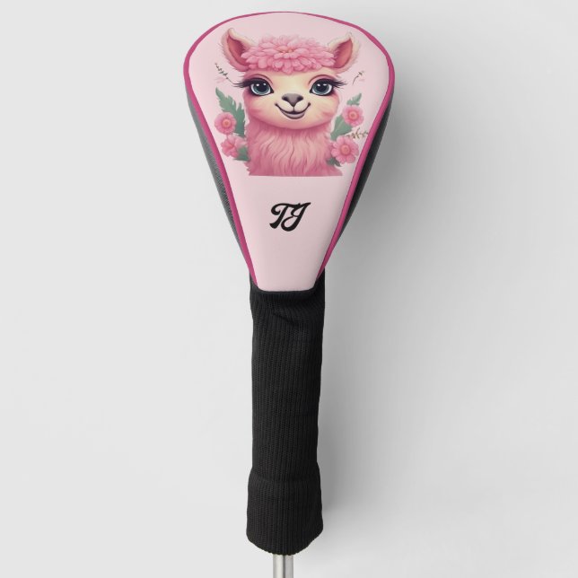 Pink Smiling Baby Lama Golf Head Cover (Front)