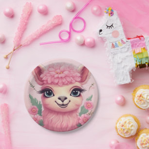 Pink Smiling Baby Lama Paper Plates