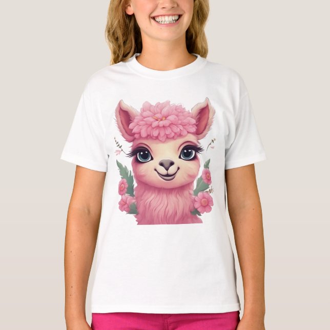 Pink Smiling Baby Lama T-Shirt (Front)