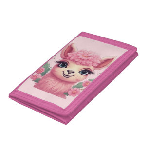 Pink Smiling Baby Lama Trifold Wallet