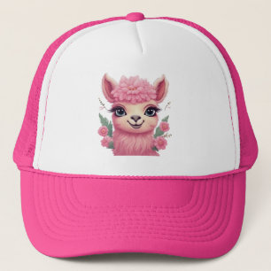 Pink Smiling Baby Lama Trucker Hat