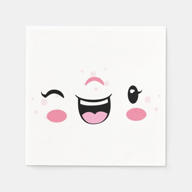 Pink Smiling Kawaii Face Napkins (Front)