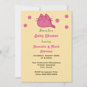 Pink Smiling Kitty Cat Baby Shower Invitation