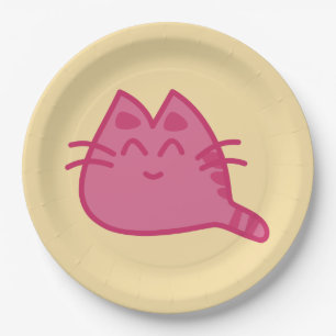 Pink Smiling Kitty Cat Paper Plates
