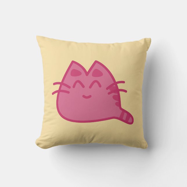Pink Smiling Kitty Cat Throw Pillow (Front)