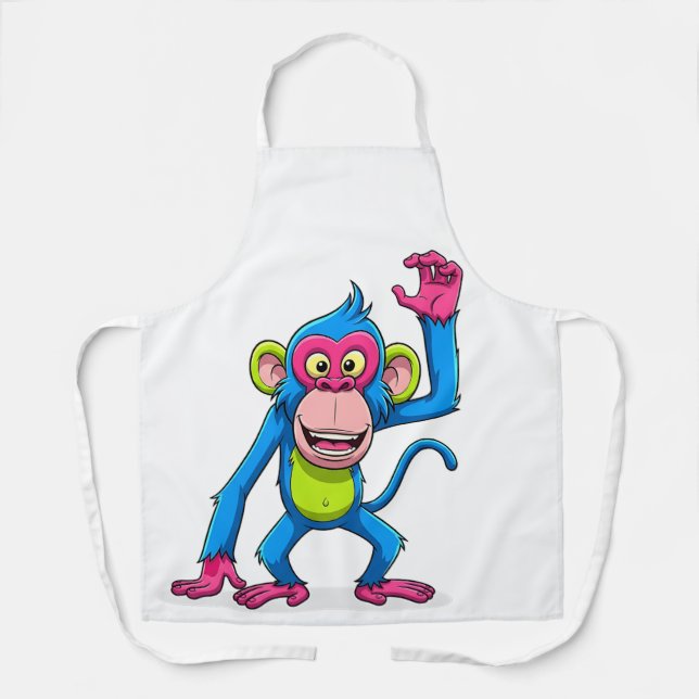 Pink Smiling Monkey Cartoon Mascot Apron (Front)
