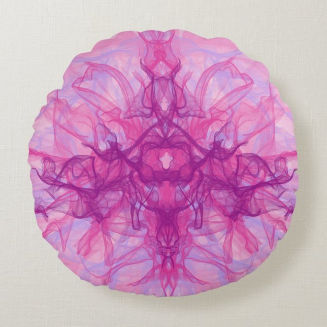 PINK SMOKE - Modern and abstract Fractal Art - Round Pillow (Front)