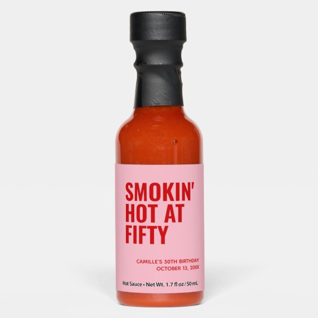 Pink Smokin Hot 50th Birthday Party Favor Hot Sauces (Front)