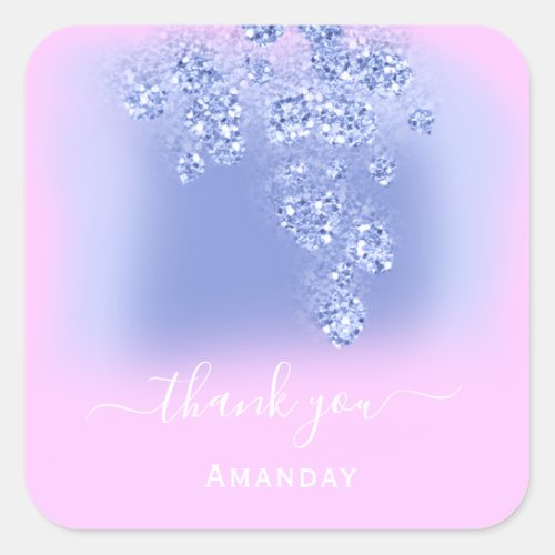 Pink Smoky Blue Glitter Floral Bridal Favor Square Sticker