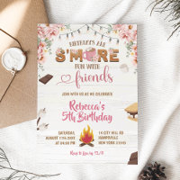 Pink S'more Fun Girl Birthday Invitation Birthday