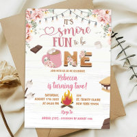 Pink S'more Girl 1st Birthday Invitation Birthday