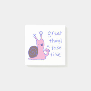 Pink Snail Great Things Take Time Motivation Post-it Notes