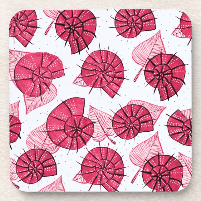 Pink Snails Pattern Girly Zoology Beverage Coaster (Front)