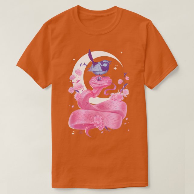 Pink Snake and Bird T-Shirt (Design Front)