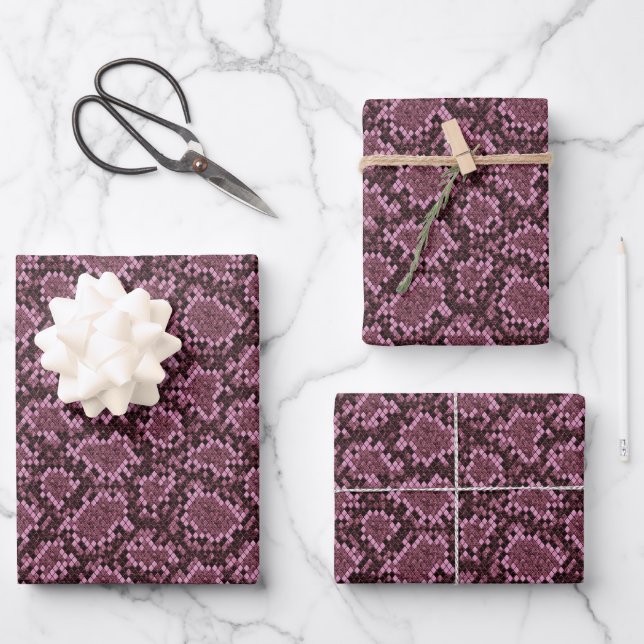 Pink Snake Print Wrapping Paper Sheets (Front)
