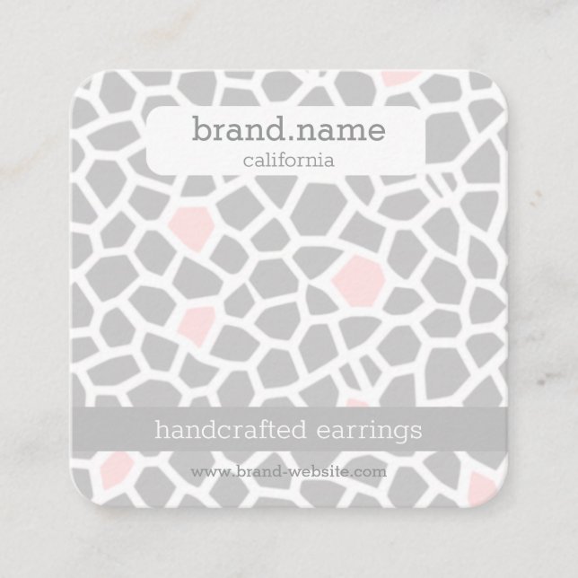 Pink Snake Skin Handmade Jewelry Display Holder Square Business Card (Front)