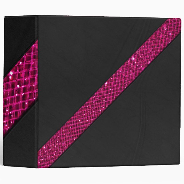 Pink snakeskin glitter effect stripe black leather 3 ring binder (Front/Spine)