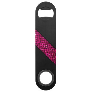 Pink snakeskin glitter effect stripe black leather speed bottle opener