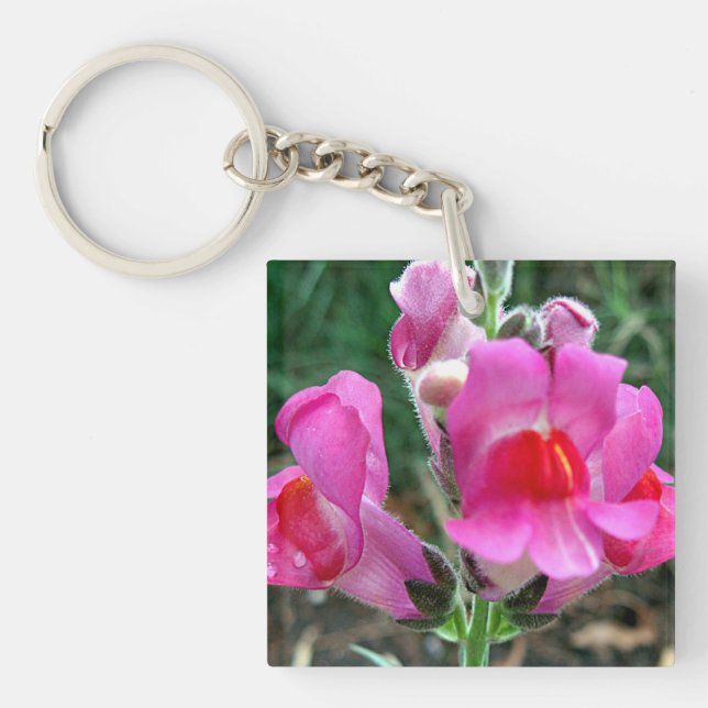 Pink Snapdragon Flowers Keychain (Front)